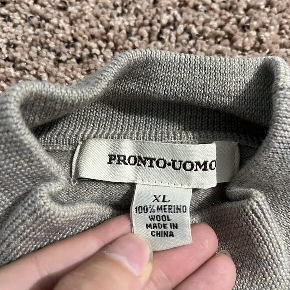 Pronto Uomo Sweater Mens XL Gray Merino Wool Mock Neck Knit Pullover Ribbed - Picture 3 of 6